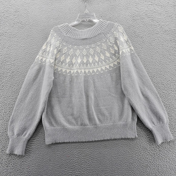 Melrose and Market Womens XXL Grey Fair Isle Crew Neck Knit Sweater NEW - Picture 2 of 12